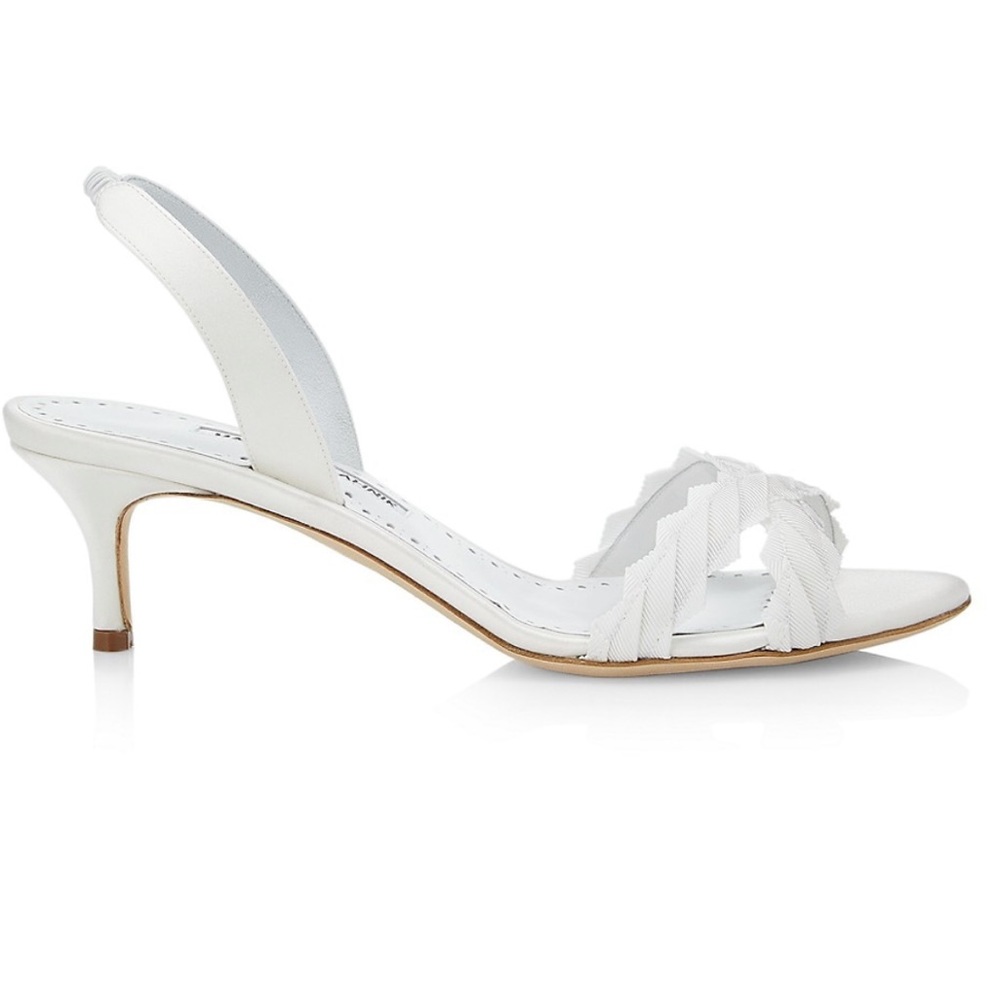 Manolo Blahnik Ligra 50MM Pleated Slingbacks Sandals in White Size 38